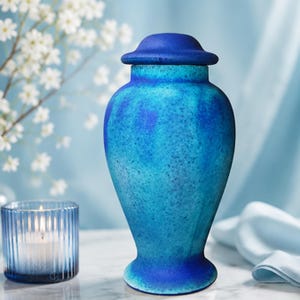 Large Handcrafted Elegant Ceramic Urn for Ashes: Aqua Blue Pottery