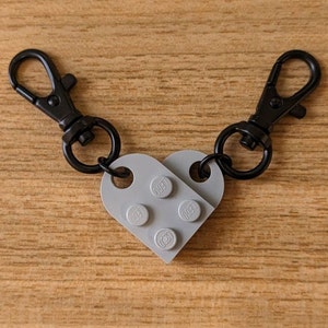 Lego Heart Keyring | Birthday Gift | Anniversary Gift | Every Colour! | Matte Black Lobster Clip