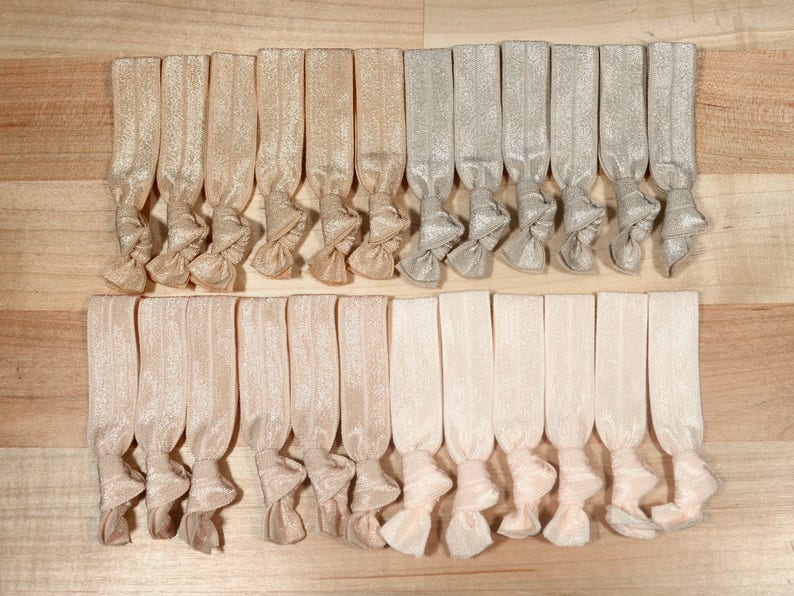 Blonde Light Cream And Tan Knotted Ribbon Elastic Hair Ties Etsy