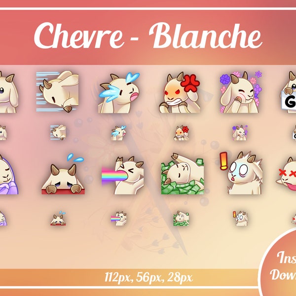 12x Premade cute white goat sub bit emotes Twitch & Discord pack P2U