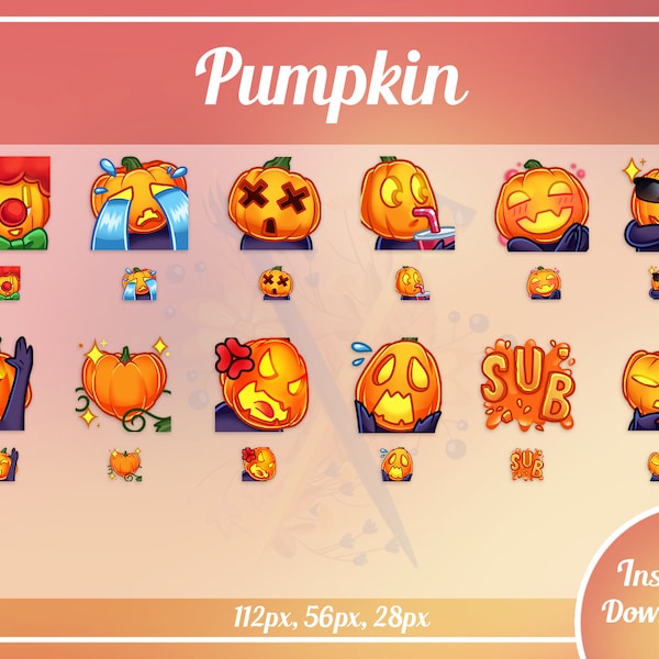 12x Premade cute pumpkin halloween sub emotes Twitch & Discord pack P2U