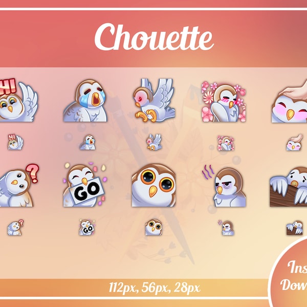 10x Premade cute owl sub bit emotes Twitch & Discord pack P2U