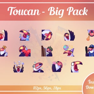 14x Premade cute tropical toucan sub bit emotes Twitch & Discord Big pack P2U