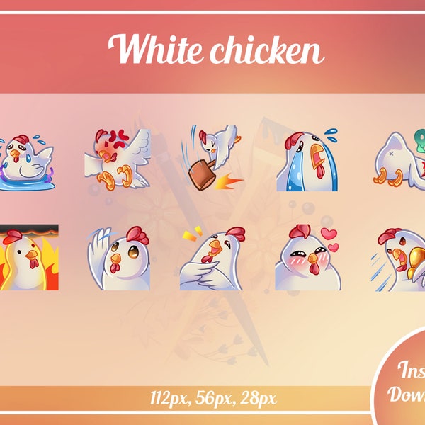 10x Premade cute white chicken sub bit emotes Twitch & Discord pack P2U