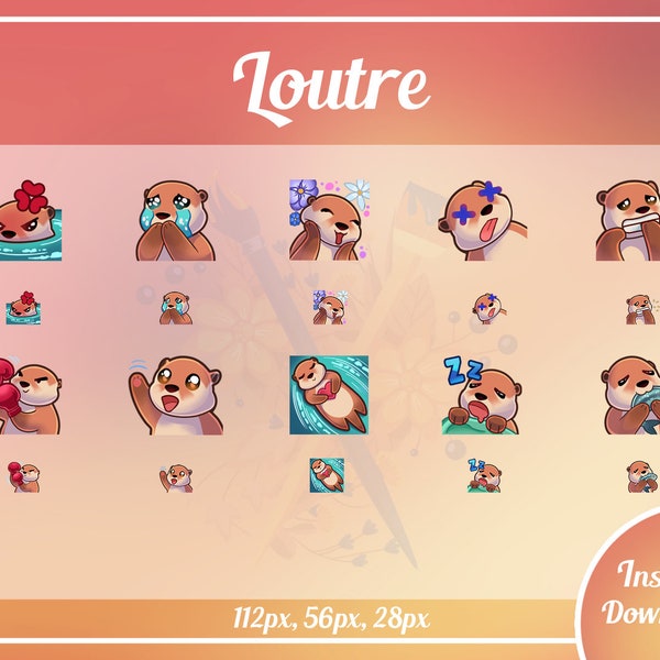 10x Premade cute otter sub bit emotes Twitch & Discord pack P2U