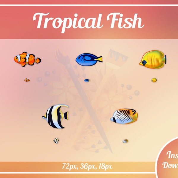 5x Premade cute tropical fish sub bit badges Twitch pack P2U