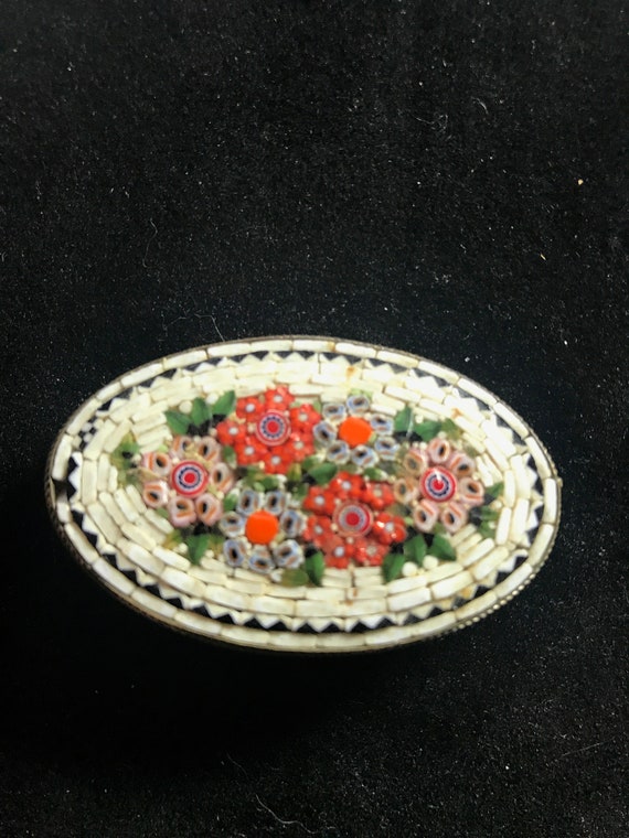Early Italian mosaic pin, brooch, floral mosaic,