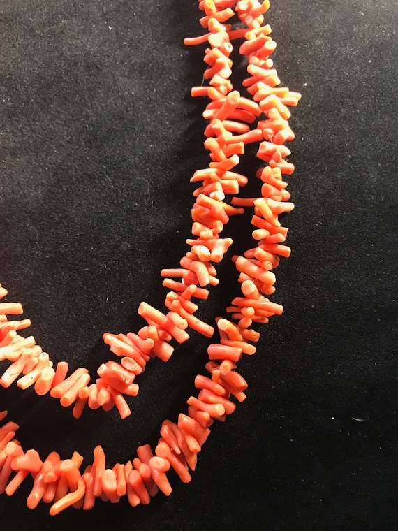 branch coral, 2 strand necklace,  1930s, orange re