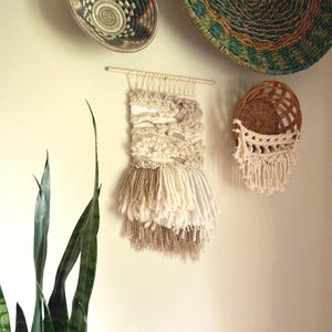 Handmade weaving, wall decor, neutral, textured, fiber art