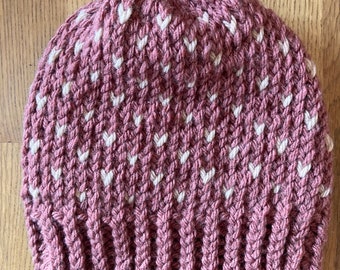 Adult tiny hearts hat, crochet, handmade beanie