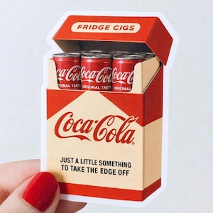 Coca-Cola Funny Fridge Cigs Sticker - Matte Vinyl, laptop or waterbottle decal - UPDATED design