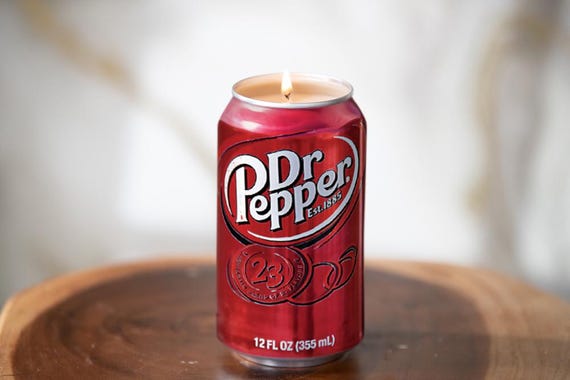 Dr. Pepper Scented Soy Candle: Upcycled Soda Can, Funny Gift