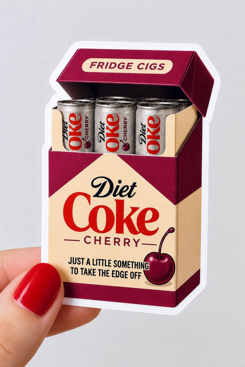 Funny Diet Coke Fridge Cigs Sticker - Matte Vinyl Cherry DC sticker