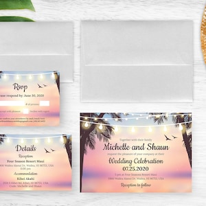 PRINTED | Tropical Beach Wedding Invitation Set | Destination Wedding | Beach Party | Hawaiian Wedding