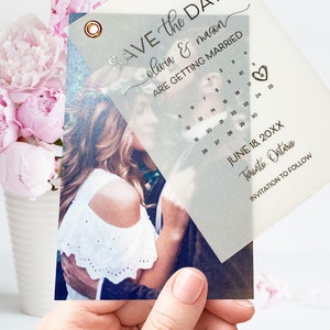 IMPRIMÉ | Carte de calendrier avec photo, réservez cette date, faire-part en vélin, vélin métallisé, calendrier de réserve, mariage classique, carte postale de remerciement
