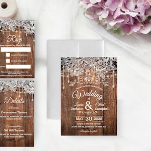 | IMPRIMÉ Ensemble d’invitations de mariage country | | de mariage rustique Toile de jute, lumières, | de bois | de mariage de grange Mariage du Sud