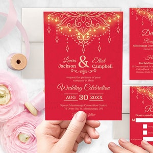 | IMPRIMÉ Ensemble d’invitation de mariage indien, Invitation de fête, Sangeet, Mehendi, Tilak, Vidai, Mariage hindou, Imprimé Save the Date