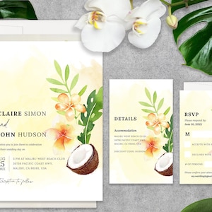 PRINTED | Destination Wedding Invitation | Vellum Wedding Invitation | Tropical Wedding Invitation | Custom Invitation | Hawaiian Wedding