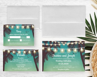 PRINTED | Tropical Beach Wedding Invitation Set | Destination Wedding | Beach Party | Hawaiian Wedding | Save the Date Magnet
