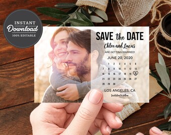 PRINTABLE Photo Save the Date Template, Digital Download, Corjl, Wedding Invitation, DIY Save the Date Cards, Save the Date Postcard