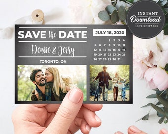 PRINTABLE Photo Save the Date Template, Digital Download, Corjl, Wedding Invitation, DIY Save the Date Cards, Save the Date Postcard