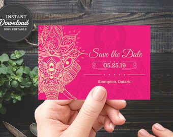 PRINTABLE Indian Wedding Save the Date Template, Digital Download, Wedding Invitation, DIY Save the Date Cards, Save the Date Postcard