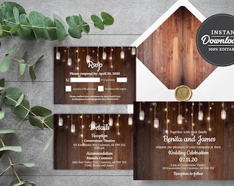 PRINTABLE | Rustic Wedding Invitation Set | Corjl | Instant Download | Country, Barn, Romantic | Envelope Liner | DIY wedding