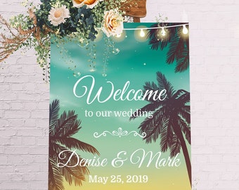 Beach Wedding Welcome Sign, Corjl Template, Wedding Decor, Party Welcome Sign, Printable Wedding Sign, Printable Welcome Poster