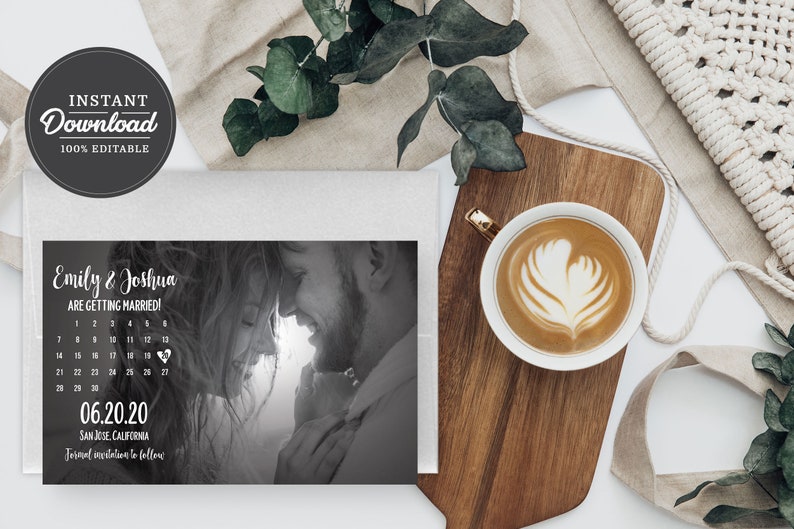 Classic Wedding Save the Date Template Save the Date Card Thank you postcard Photo Save the Date with Calendar Template Corjl Template
