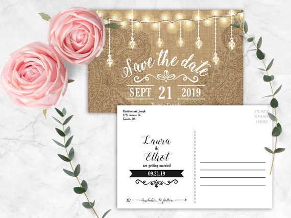 Custom Downloadable Rustic Wedding Save The Date Postcard Etsy