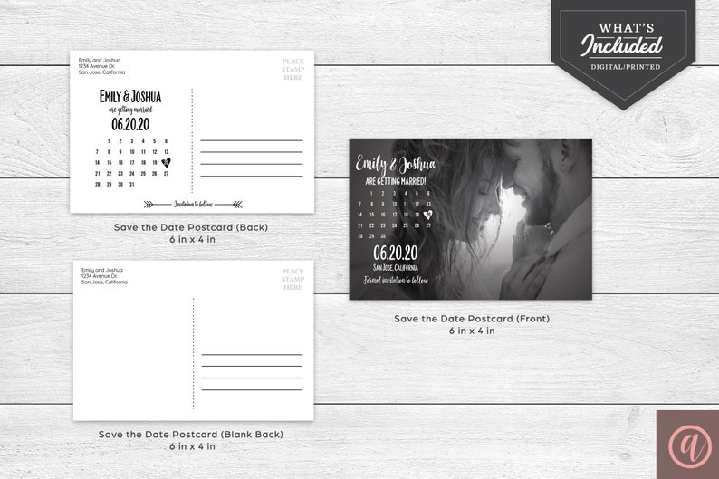 Classic Wedding Save the Date Template Save the Date Card Thank you postcard Photo Save the Date with Calendar Template Corjl Template