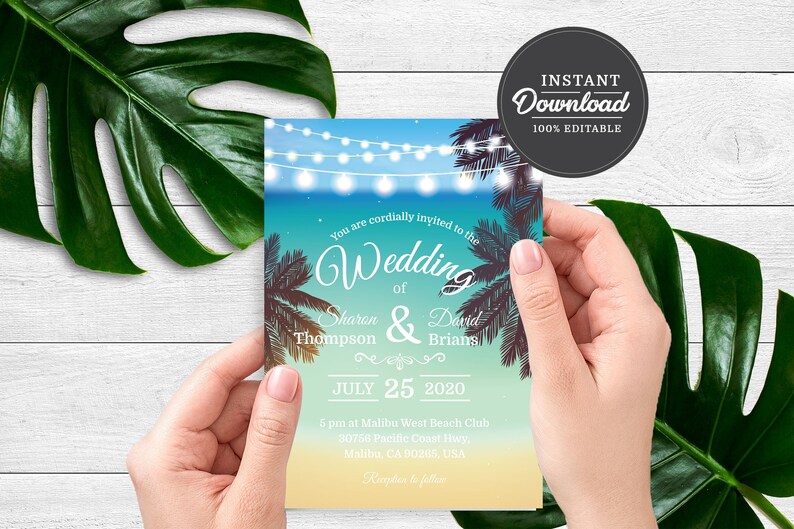 PRINTABLE Beach Wedding Invitation Template Corjl Instant Download Destination, Hawaiian, Tropical Printable Invitation image 3