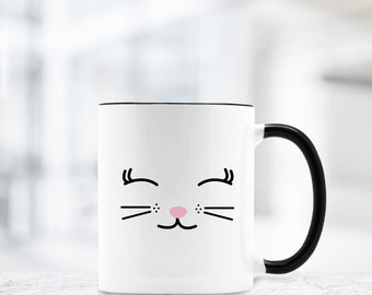 Smiling Cat mug, Kawaii, cat lover gift, coffee mug, ceramic mug, cat coffee mug, cat gifts, pet mug, black cat, gifts for cat lovers