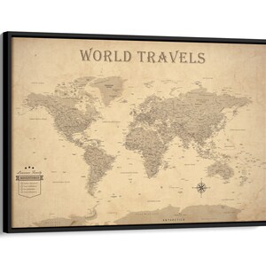 Push Pin Vintage World Map, World Map Wall Art Print, Push pin world map, push pin world map, world map canvas, map of the world
