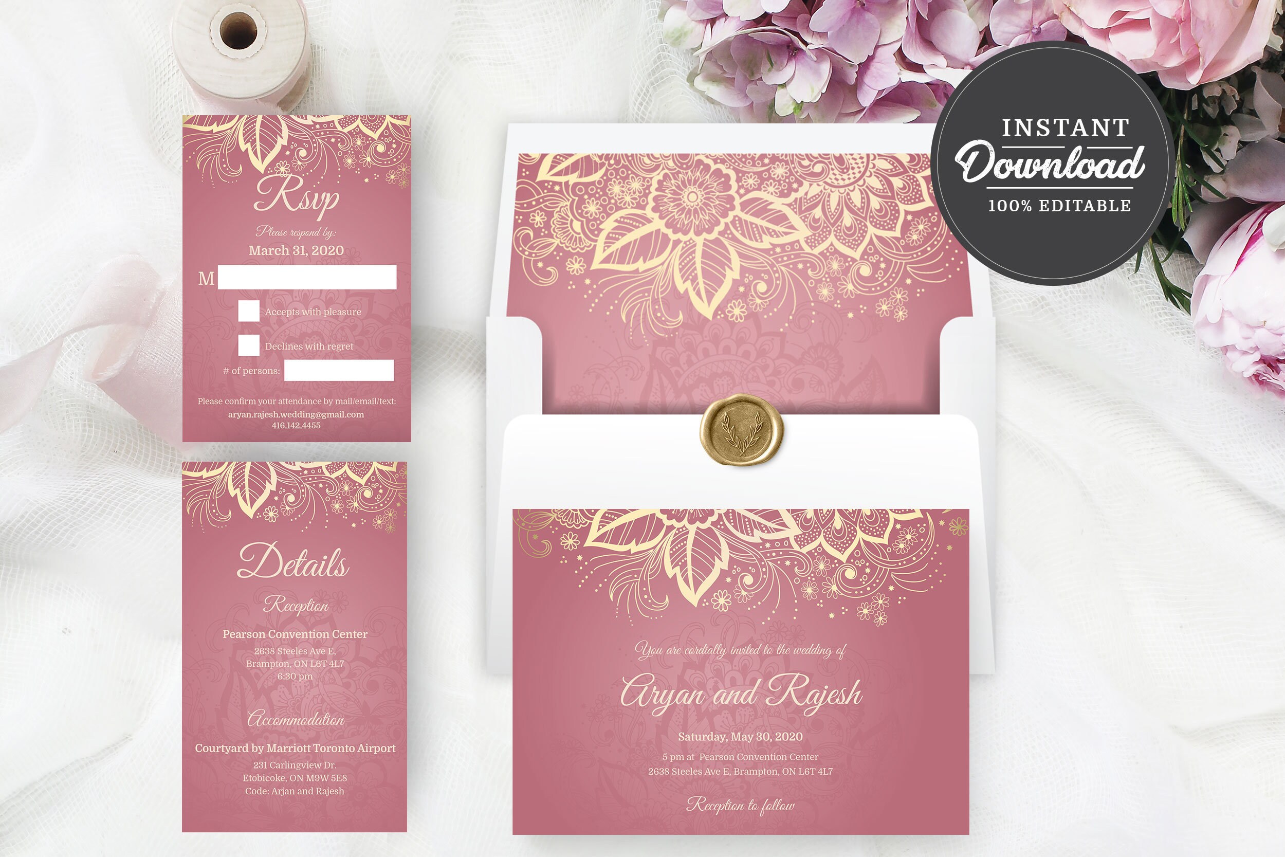PRINTABLE Indian Wedding Invitation Set Template, Corjl, Instant ...