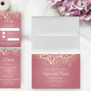 | IMPRIMÉ Ensemble d’invitation de mariage indien, Sangeet, Mehendi, Tilak, Vidai, Mariage hindou, Save the Date Magnet, Carte de remerciement