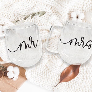 Personalized Mr and Mrs Coffee Mugs Set | Double Wall Glass | Custom coffee mug, personalized Coffee Mug, gift for her, gift for him