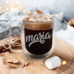 Personalized Double Wall Glass Coffee Mug | gift for her, gift for him, Christmas gift, bridesmaid gifts, gift for women, gift for mom