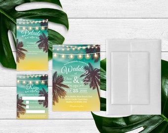 PRINTED | Tropical Beach Wedding Invitation Set | Destination Wedding | Beach Party | Hawaiian Wedding