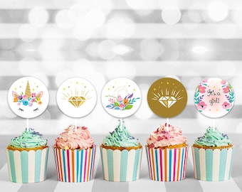 Unicorn Baby Girl Shower Cupcake Toppers, baby shower cupcake, baby cupcake topper, cupcake toppers, cupcake decorations, printable toppers