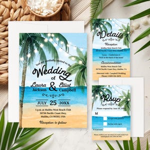 PRINTED | Tropical Beach Wedding Invitation Set | Destination Wedding | Beach Party | Hawaiian Wedding