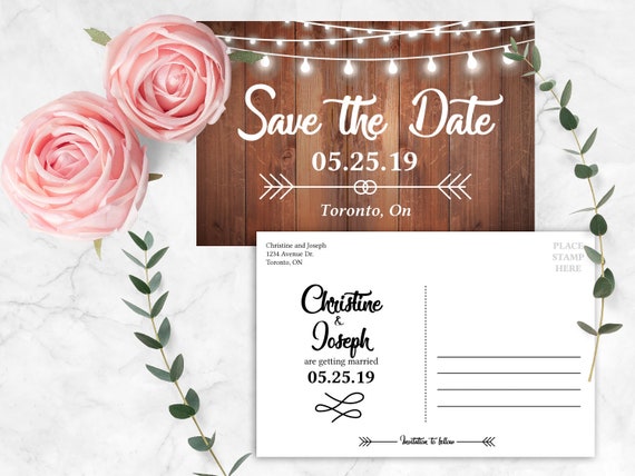 Downloadable Rustic Wedding Save The Date Postcard Template Etsy