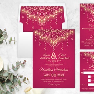 | IMPRIMÉ Ensemble d’invitation de mariage indien, Sangeet, Mehendi, Tilak, Vidai, Mariage hindou, Carte postale Save the Date, Cartes postales de remerciement