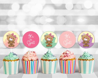 Teddy Bear Shower Cupcake Toppers, baby shower cupcake, baby cupcake topper, cupcake toppers, cupcake decorations, printable toppers