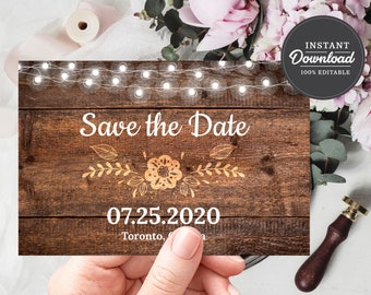 PRINTABLE Rustic Save the Date Template, Digital Download, Rustic Wedding Invitation, DIY Save the Date Cards, Save the Date Postcard