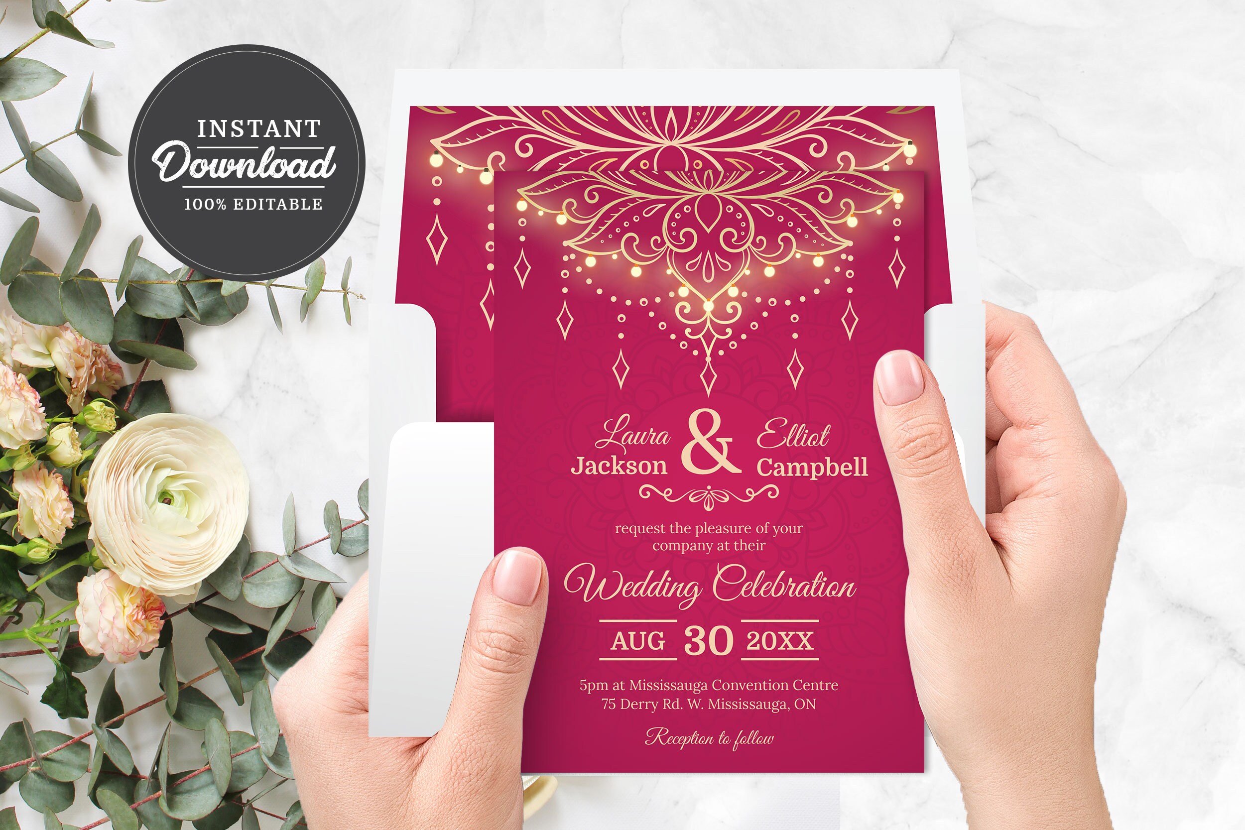 PRINTABLE Indian Wedding Invitation Template, Corjl, Instant Download ...