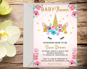 Printed Unicorn Baby shower invite 25 Pack, baby shower, baby girl invitation, shower invitation, unicorn party, printed invitation