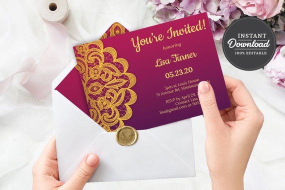 PRINTABLE Indian Party Invitation Corjl Instant Download - Etsy