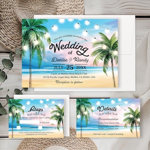 PRINTED | Tropical Beach Wedding Invitation Set | Destination Wedding | Beach Party | Hawaiian Wedding