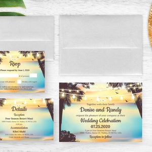 PRINTED | Tropical Beach Wedding Invitation Set | Destination Wedding | Beach Party | Hawaiian Wedding